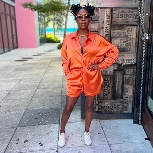 Orange silk two-piece